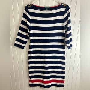 Laure Ralph Lauren Blue and White women  Dress striped vacation cruise . Size M